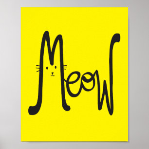 Modern Minimalist Yellow And Black Cat Typography Poster