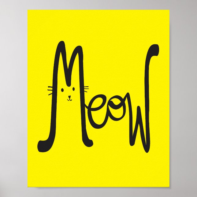 Modern Minimalist Yellow And Black Cat Typography  Poster (Front)