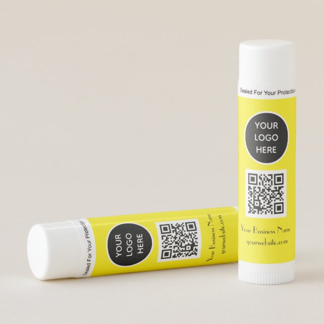Modern Minimalist Yellow Custom logo QR Code Lip Balm (Front)
