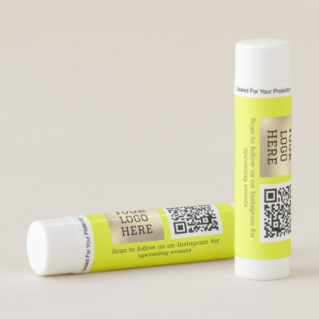 Modern Minimalist Yellow Custom logo QR Code Lip Balm (Front)