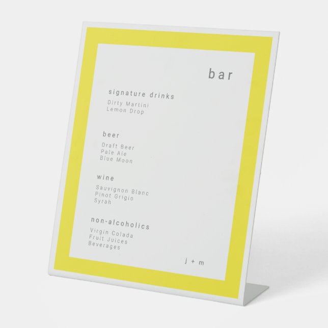 Modern Minimalist yellow drinks Bar Pedestal Sign (Front)