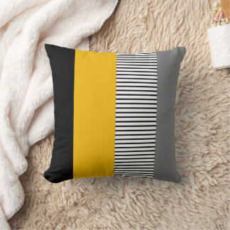 Modern Minimalist Yellow & Gray Striped Geometric Throw Pillow