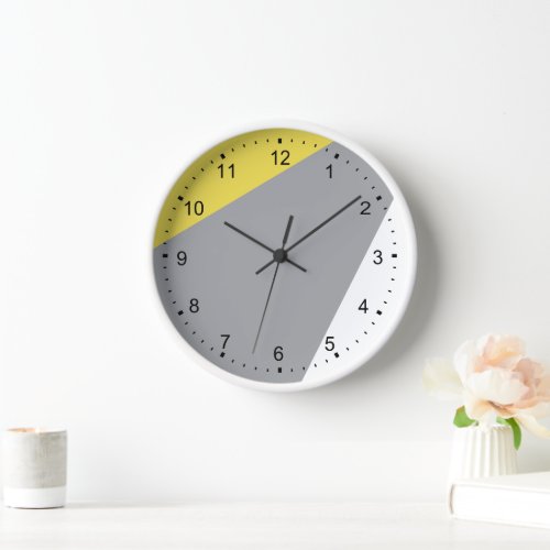 Modern Minimalist Yellow Gray White Clock