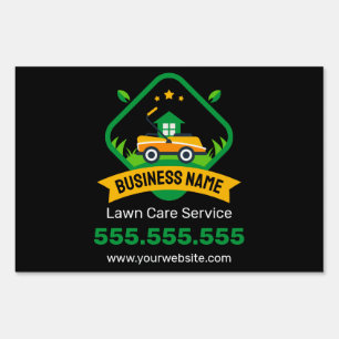 Modern Minimalist Yellow Green Lawn Mowing Logo Sign