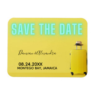 Modern Minimalist Yellow Neon Save the Date Magnet
