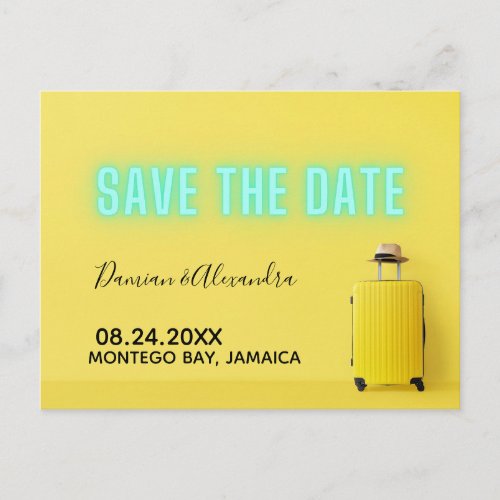 Modern Minimalist Yellow Neon Save the Date Postcard