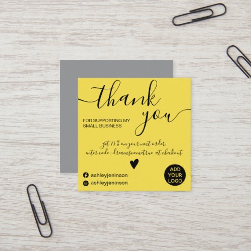 Modern minimalist yellow order thank you square business card