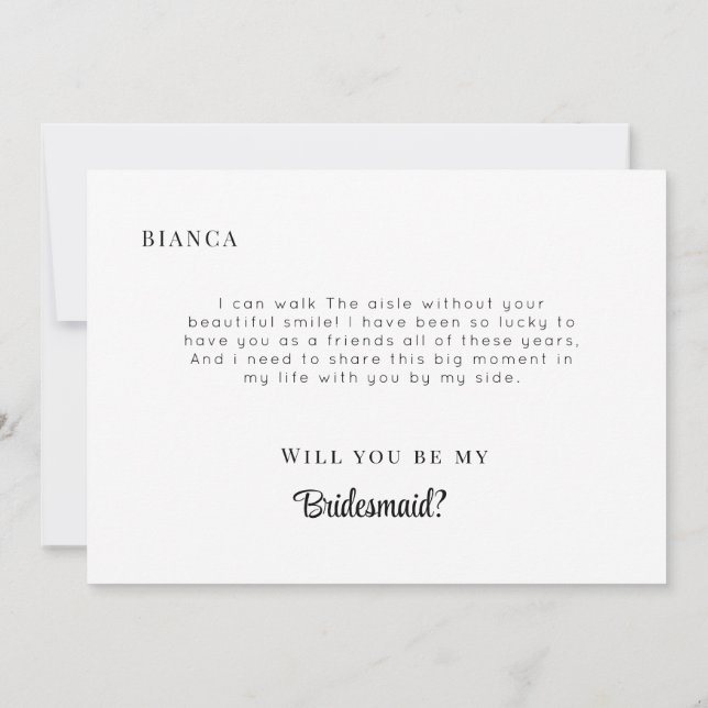 Modern MinimalistFunny Bridesmaid Proposal Card (Back)