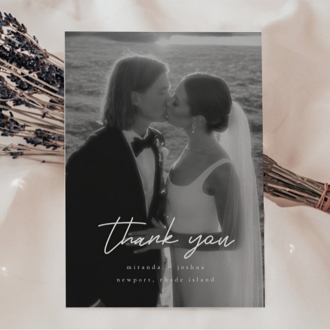 Modern Minimalistic 2-Photo Script Wedding Thank You Card (Creator Uploaded)