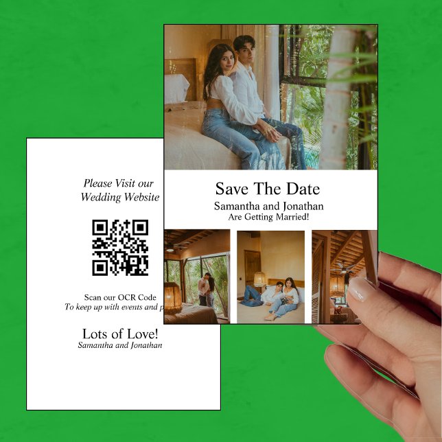 Modern Minimalistic 4 Photo Save the Date card (Creator Uploaded)