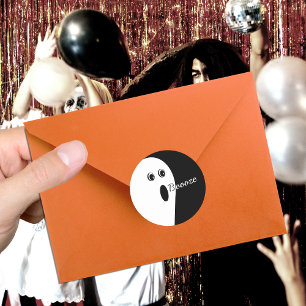 Modern Minimalistic Abstract Ghost Halloween Classic Round Sticker