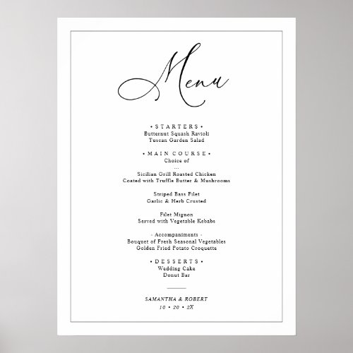 Modern Minimalistic Black  White Menu Sign