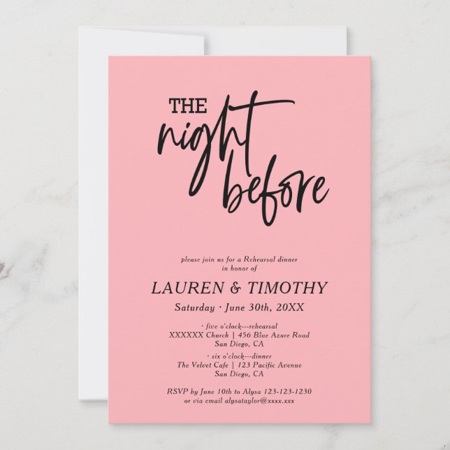 Modern Minimalistic Blush Pink Wedding Rehearsal  Invitation (Front)