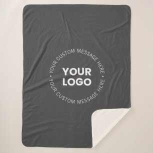 Modern Minimalistic Company Logo/any Image   Gray  Sherpa Blanket