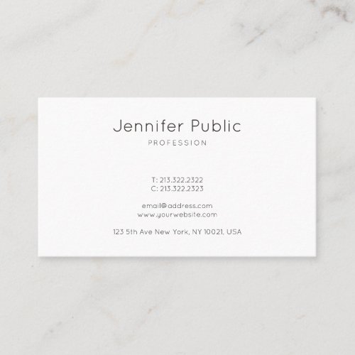 Modern Minimalistic Design Elegant White Plain Top Business Card