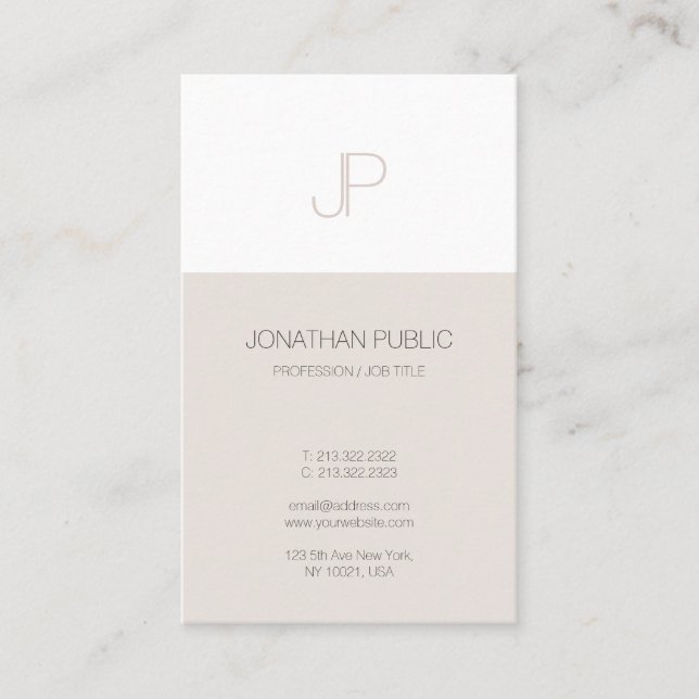 Modern Minimalistic Design Monogram Plain Trendy Business Card (Front)