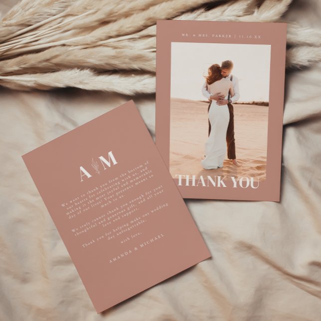 Modern Minimalistic Dusty Pink Wedding Photo Thank You Card (Creator Uploaded)