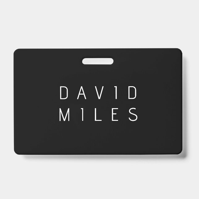 Modern Minimalistic Editable Name | Black & White Badge (Front)