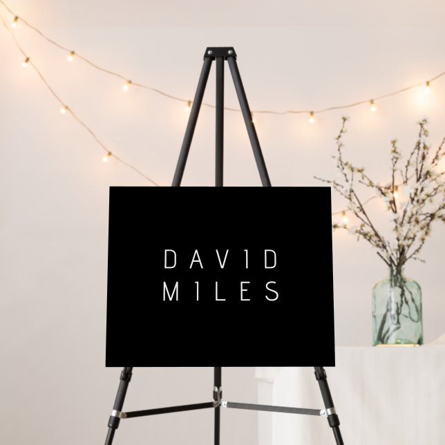 Modern Minimalistic Editable Name | Black & White Foam Board (In Situ (Stand))