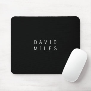Modern Minimalistic Editable Name Black & White Mouse Pad