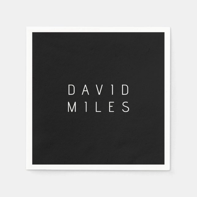 Modern Minimalistic Editable Name | Black & White Napkins (Front)