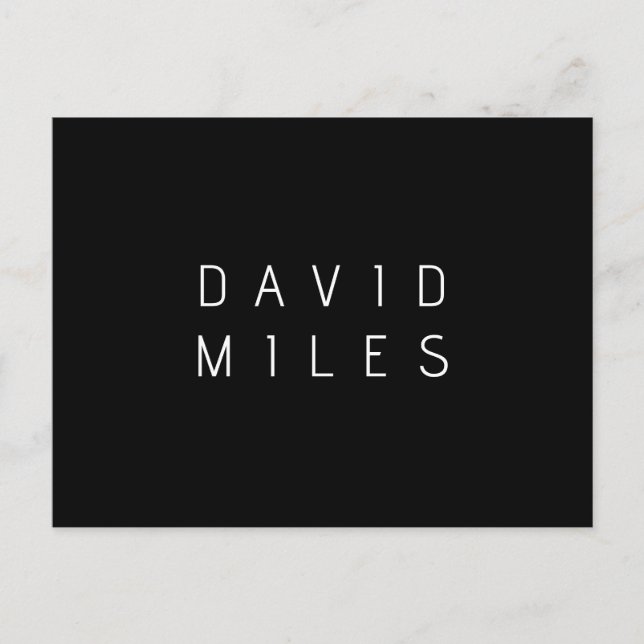 Modern Minimalistic Editable Name | Black & White Postcard (Front)