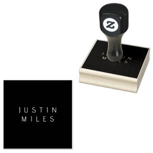 Modern Minimalistic Editable Name Black & White Rubber Stamp