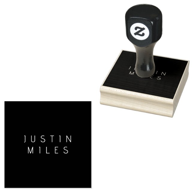 Modern Minimalistic Editable Name | Black & White Rubber Stamp (Stamped)