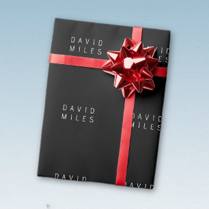 Modern Minimalistic Editable Name   Black & White Wrapping Paper