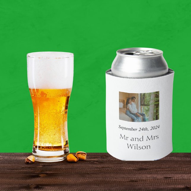 Modern Minimalistic Elegant Photo wedding Can Cooler (Creator Uploaded)