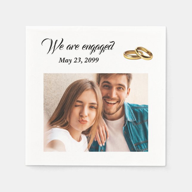 Modern minimalistic engagement personalized photo napkins (Front)