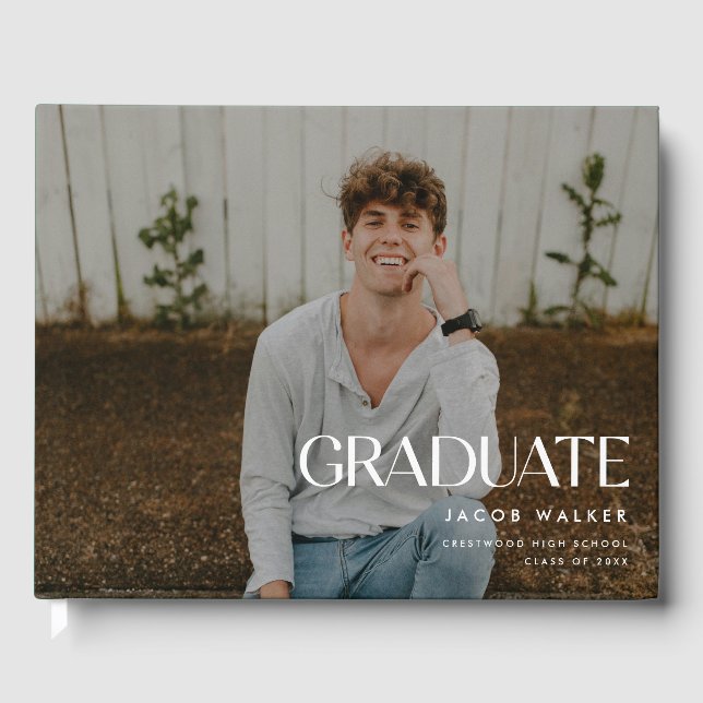 Modern Minimalistic Full Photo Graduation Party Guest Book (Front)
