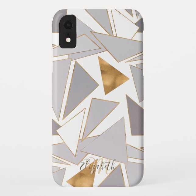 Modern Minimalistic Gold Strokes Gray Triangles Case-Mate iPhone Case (Back)