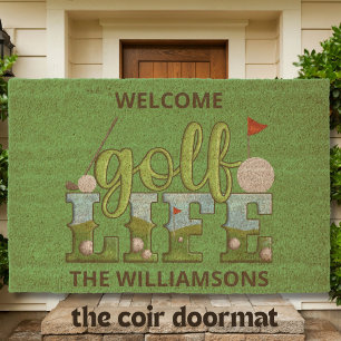 Modern Minimalistic Golf Theme Personalized Coir D Fiber Doormat