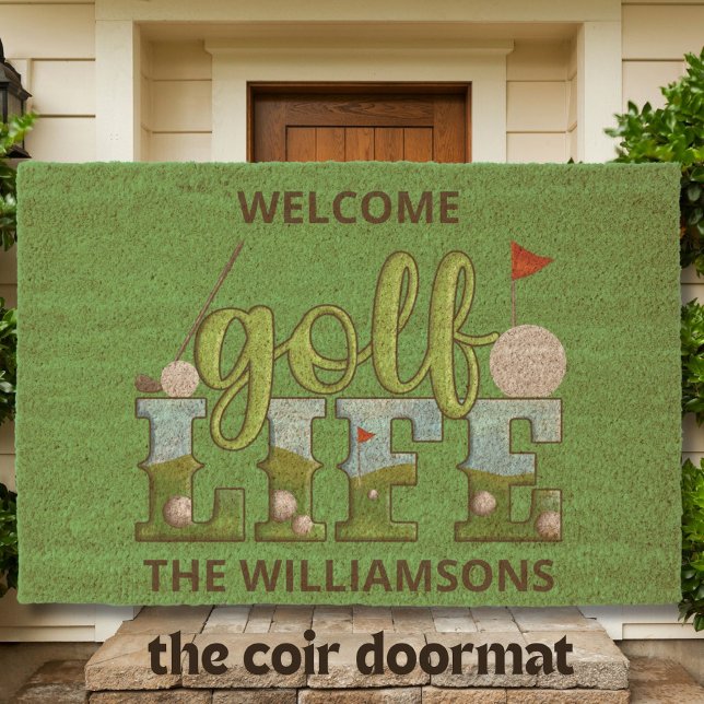 Modern Minimalistic Golf Theme Personalized Coir D Fiber Doormat (Creator Uploaded)