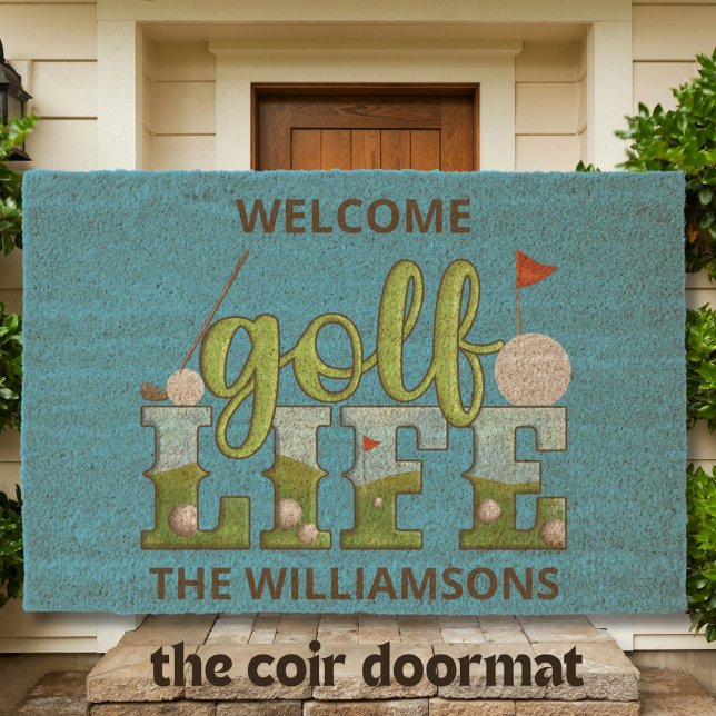 Modern Minimalistic Golf Theme Personalized Coir Fiber Doormat (Creator Uploaded)
