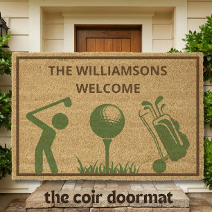 Modern Minimalistic Golf Theme Personalized Coir Fiber Doormat