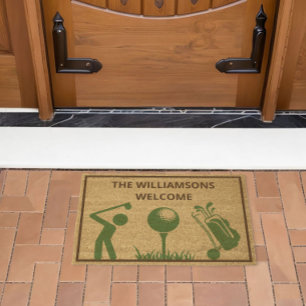 Modern Minimalistic Golf Theme Personalized Coir Fiber Doormat