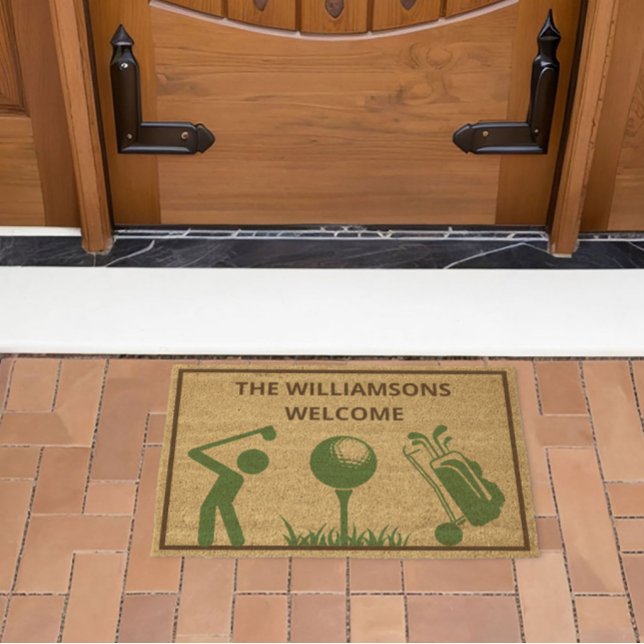 Modern Minimalistic Golf Theme Personalized Coir Fiber Doormat (Creator Uploaded)