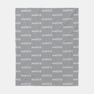 Modern Minimalistic Gray Personalized Name Fleece Blanket