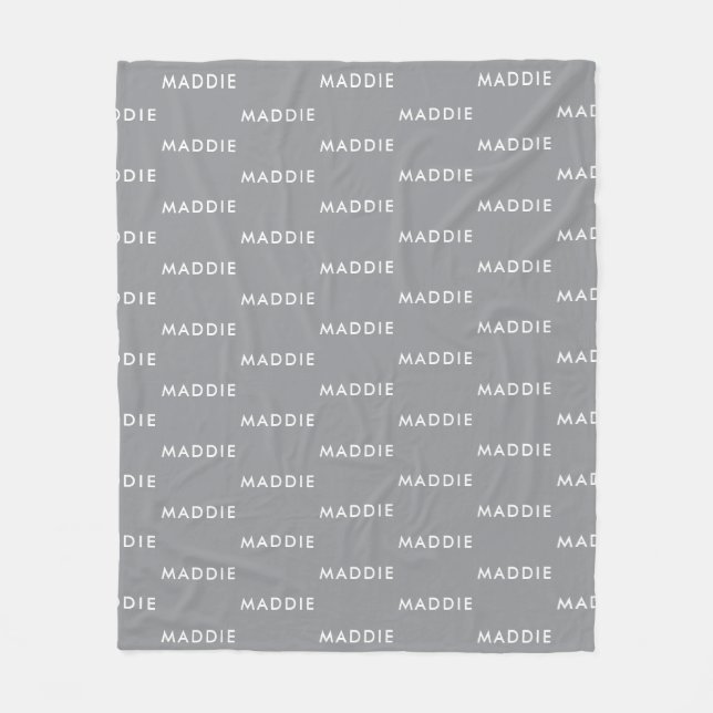 Modern Minimalistic Gray Personalized Name Fleece Blanket (Front)