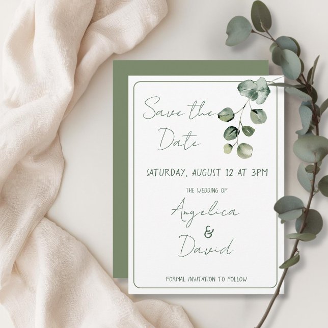 Modern minimalistic green eucaluptus Wedding  Save The Date (Modern minimalistic green eucaluptus Wedding Save The Date)