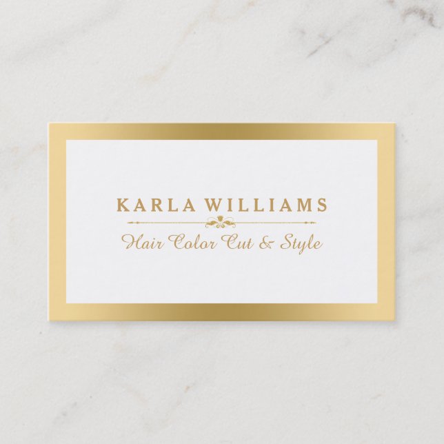 Modern Minimalistic Light Gold & White Business Card (Front)