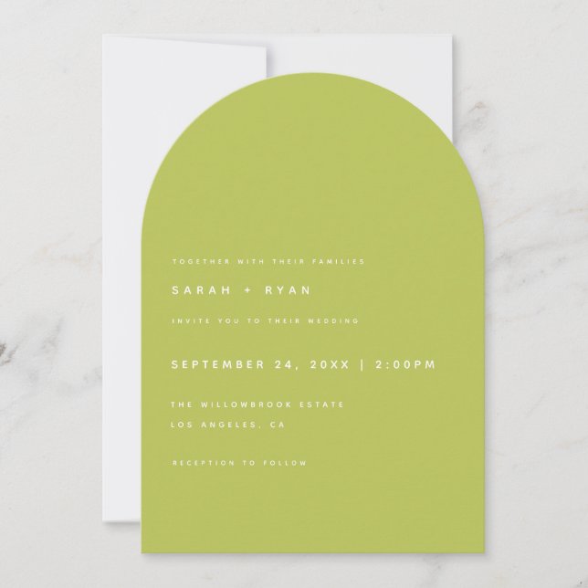 Modern Minimalistic Lime Green Arch Wedding Invitation (Front)