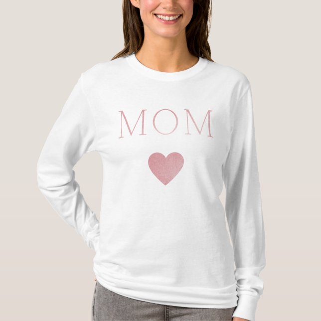 modern minimalistic MOM blush pink Foil Heart T-Shirt (Front)