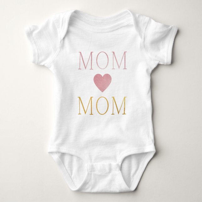 modern minimalistic MOM gold blush pink Foil Heart Baby Bodysuit (Front)