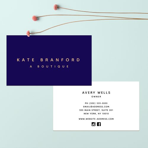 Modern Minimalistic Navy Blue Boutique Business Card