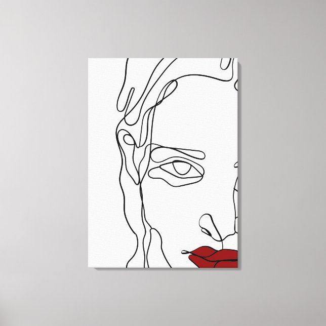 Modern minimalistic one-line drawing face canvas print (Front)