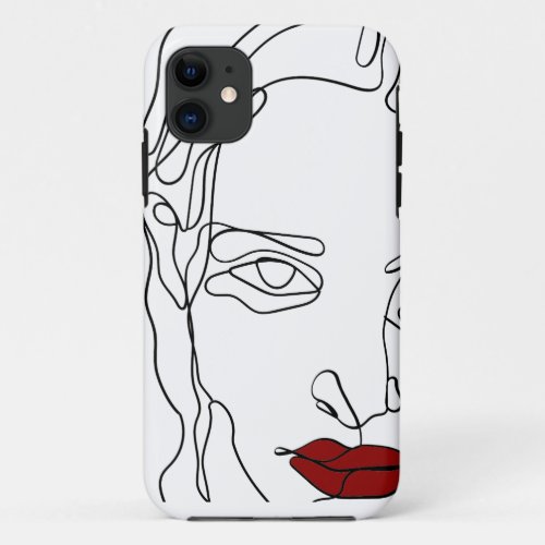 Modern minimalistic one_line drawing face iPhone 11 case