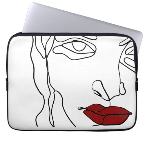 Modern minimalistic one_line drawing face laptop sleeve